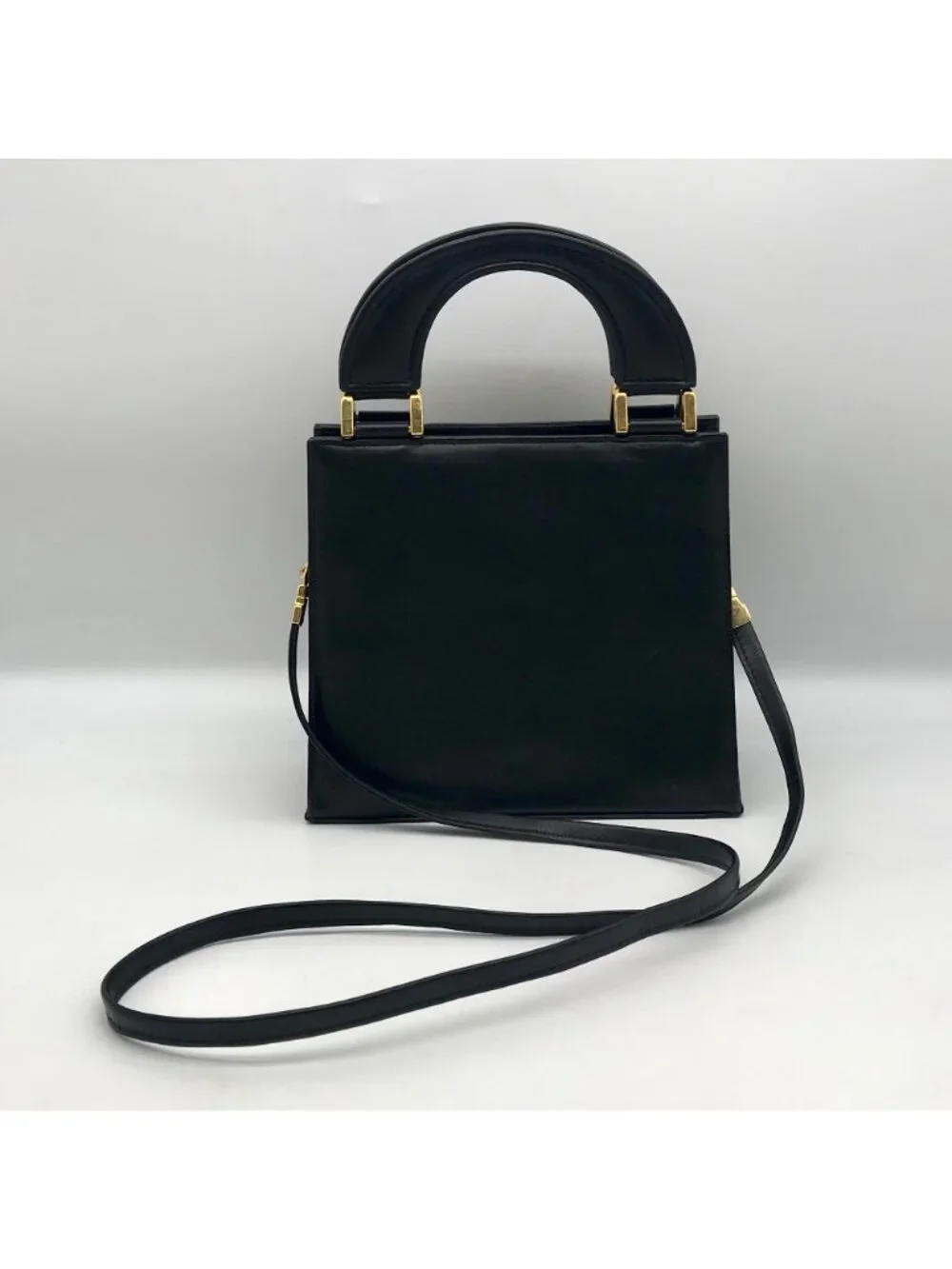 Hardy Amies Black Leather Top Handle Convertible Satchel